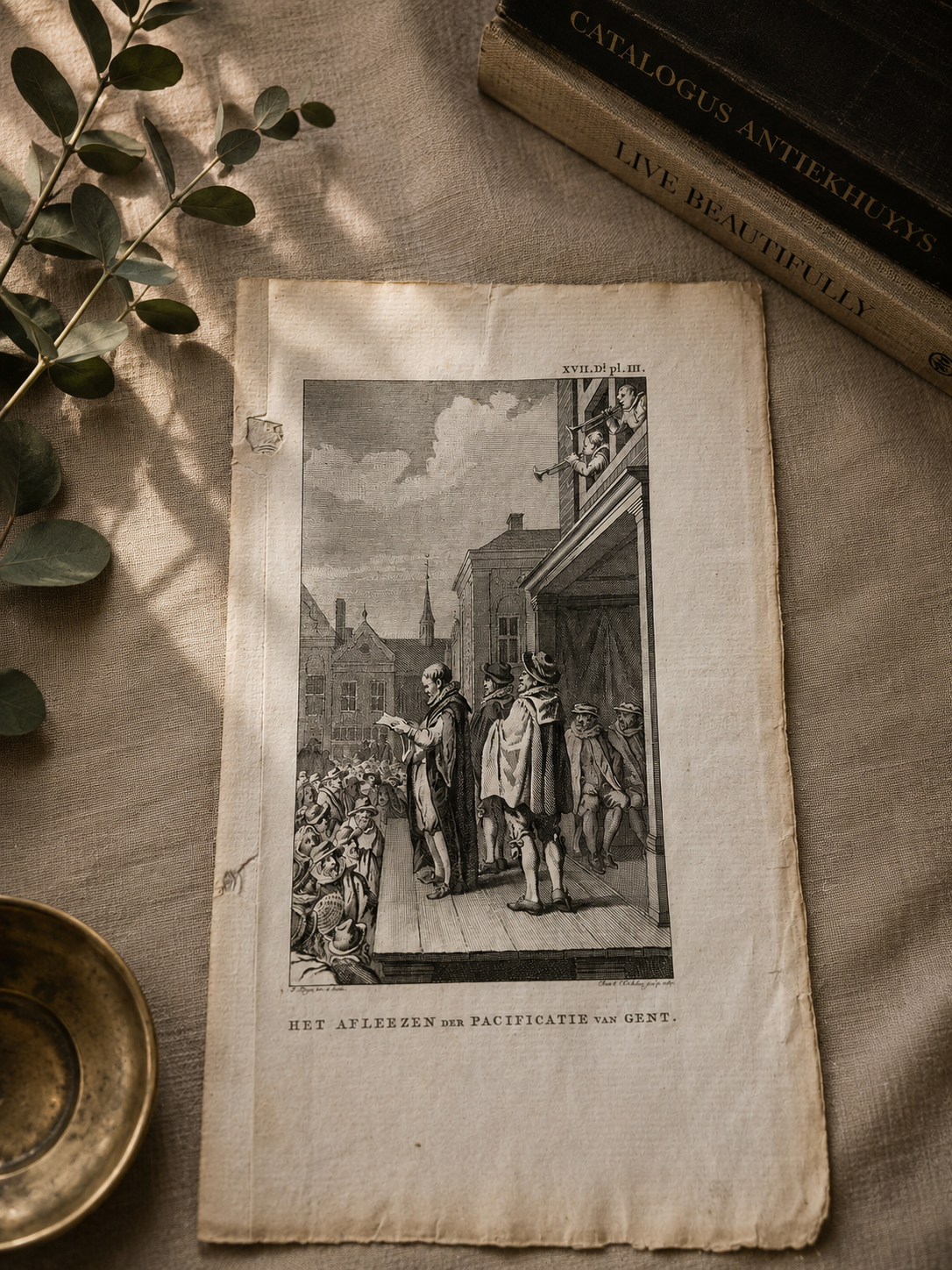 18e-eeuwse kopergravure “Het Aflezen der Pacificatie van Gent” – Reinier Vinkeles