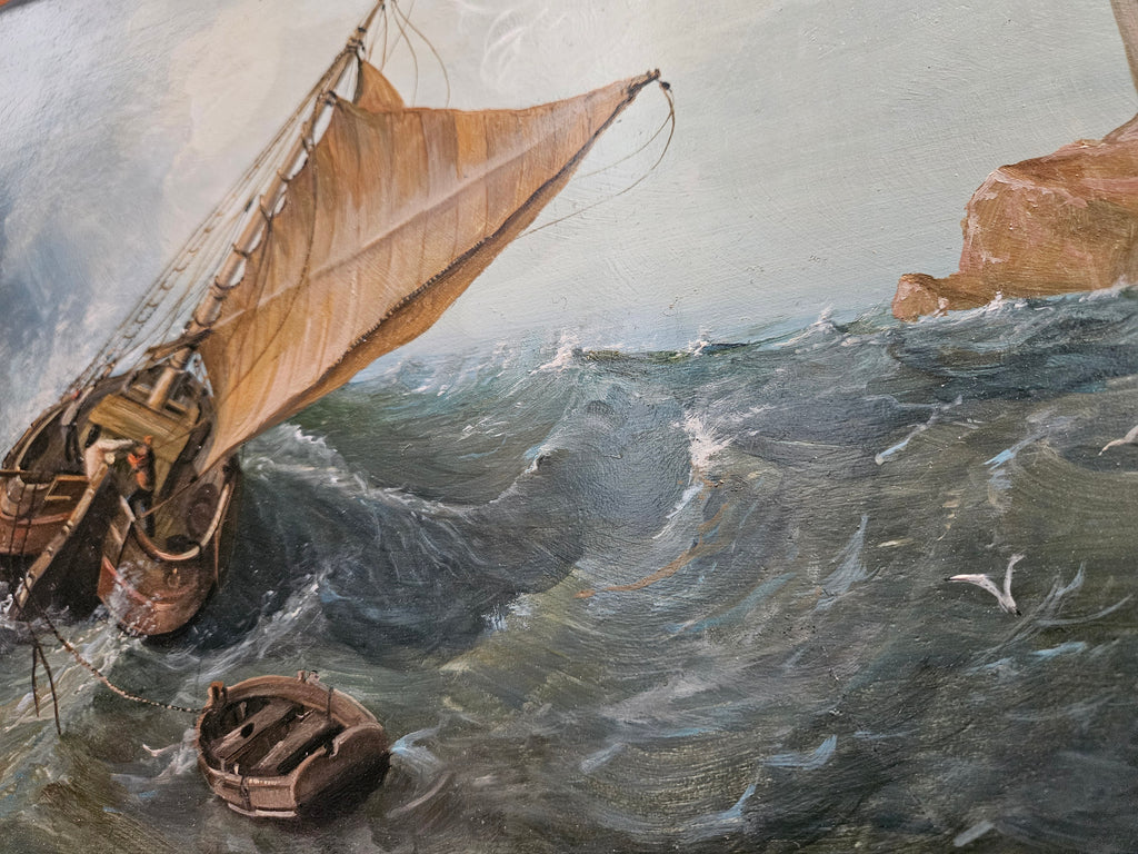 "Nederlandse Vissersboot in Ruwe Zee" – Jan van de Meer – 1994 – Olieverf op paneel