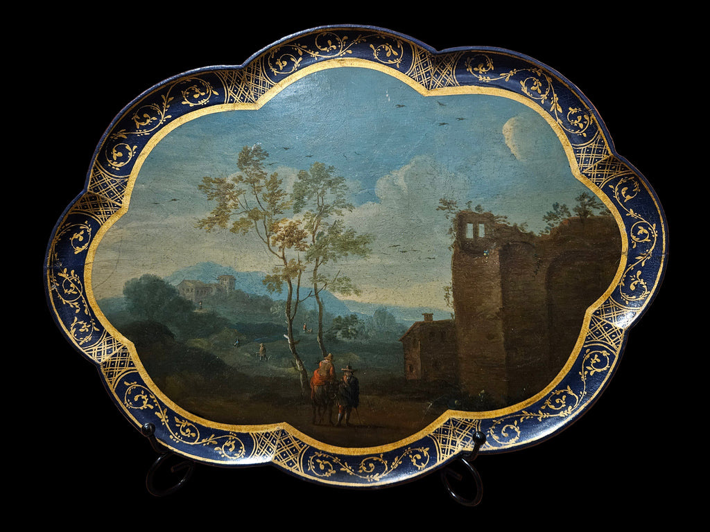 18e-eeuws Lakwerk Dienblad | Handgeschilderd Landschap | Geschulpte Rand