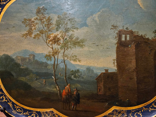 18e-eeuws Lakwerk Dienblad | Handgeschilderd Landschap | Geschulpte Rand