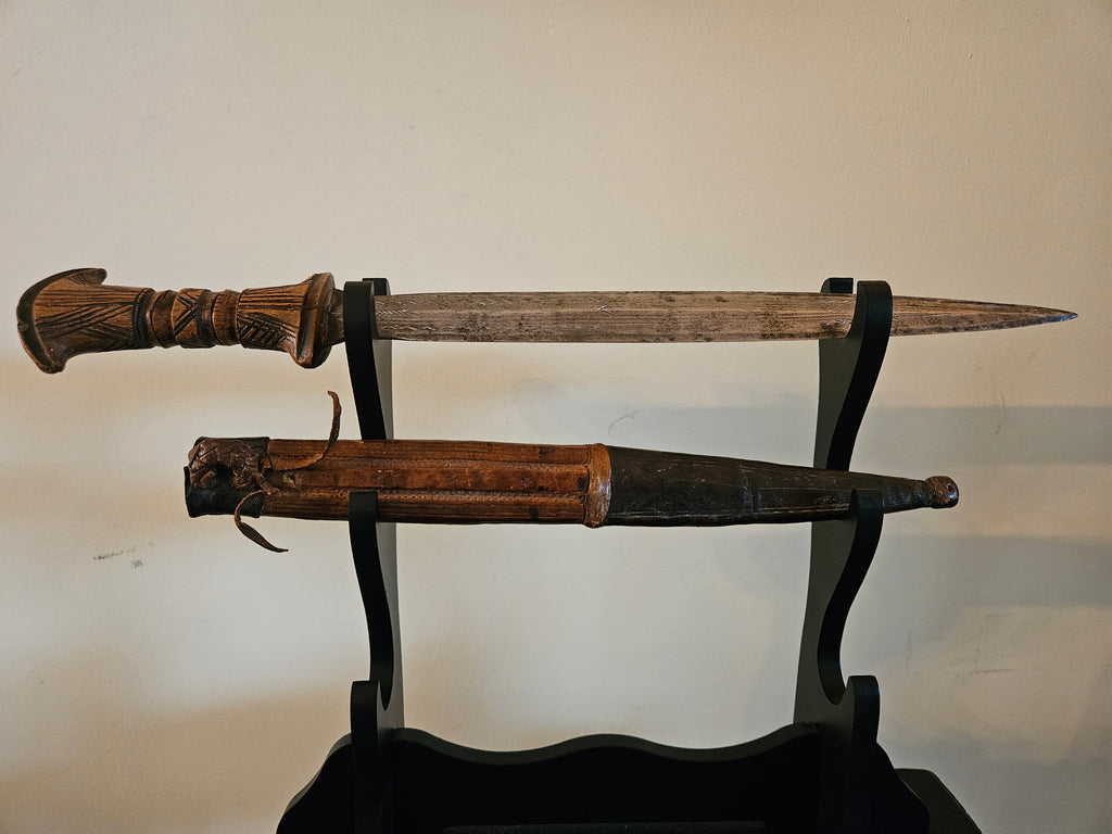 Antieke Afrikaanse Dolk met Lederen Schede | Authentiek 19e/20e-eeuws