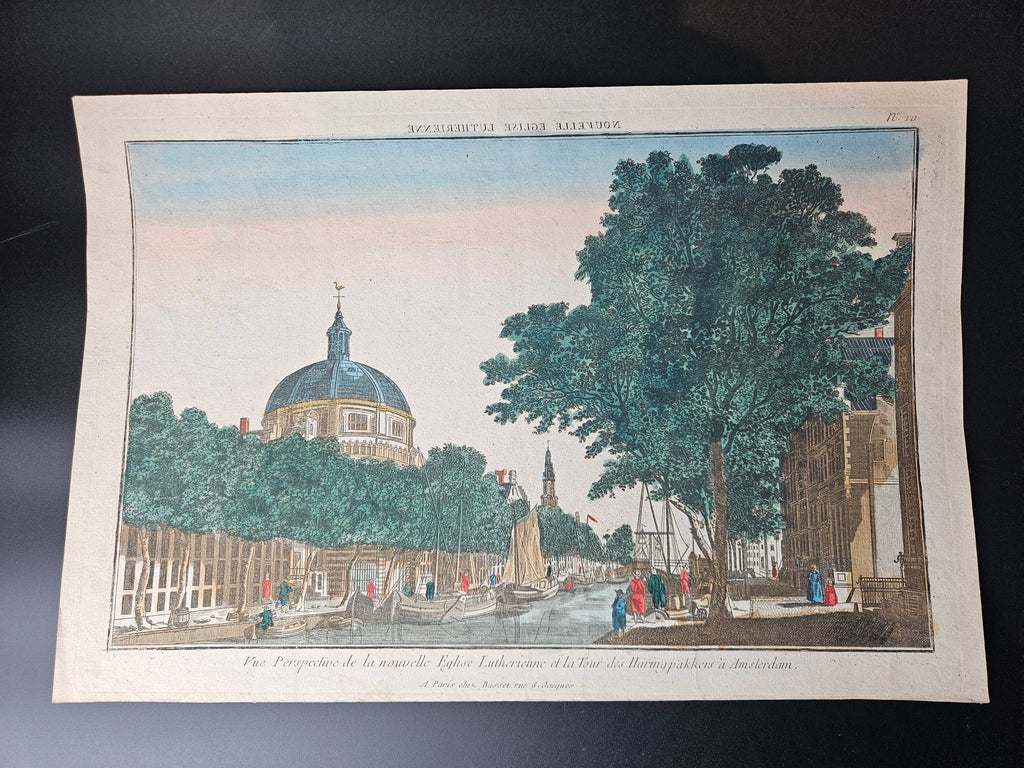 Handgekleurde gravure van Amsterdam