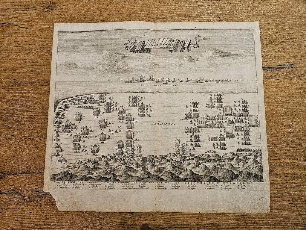 Antieke Gravure: De Legendarische Slag bij Nieuwpoort - 1600