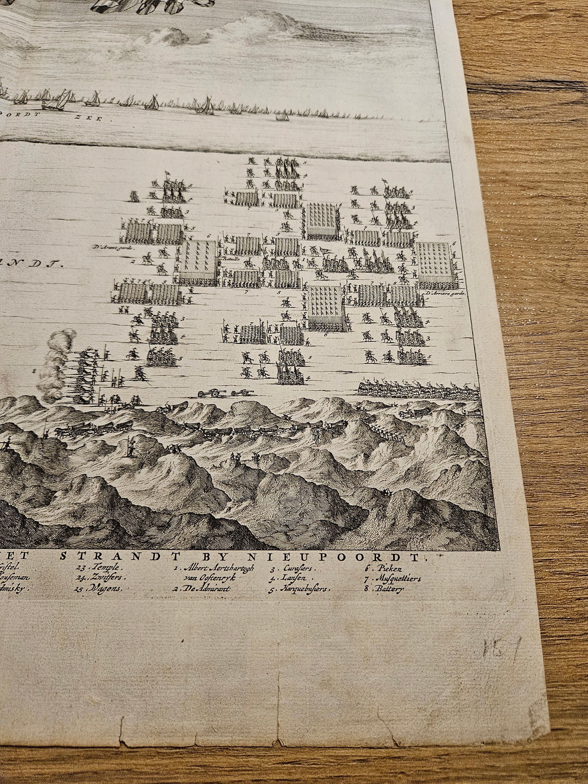 Antieke Gravure: De Legendarische Slag bij Nieuwpoort - 1600