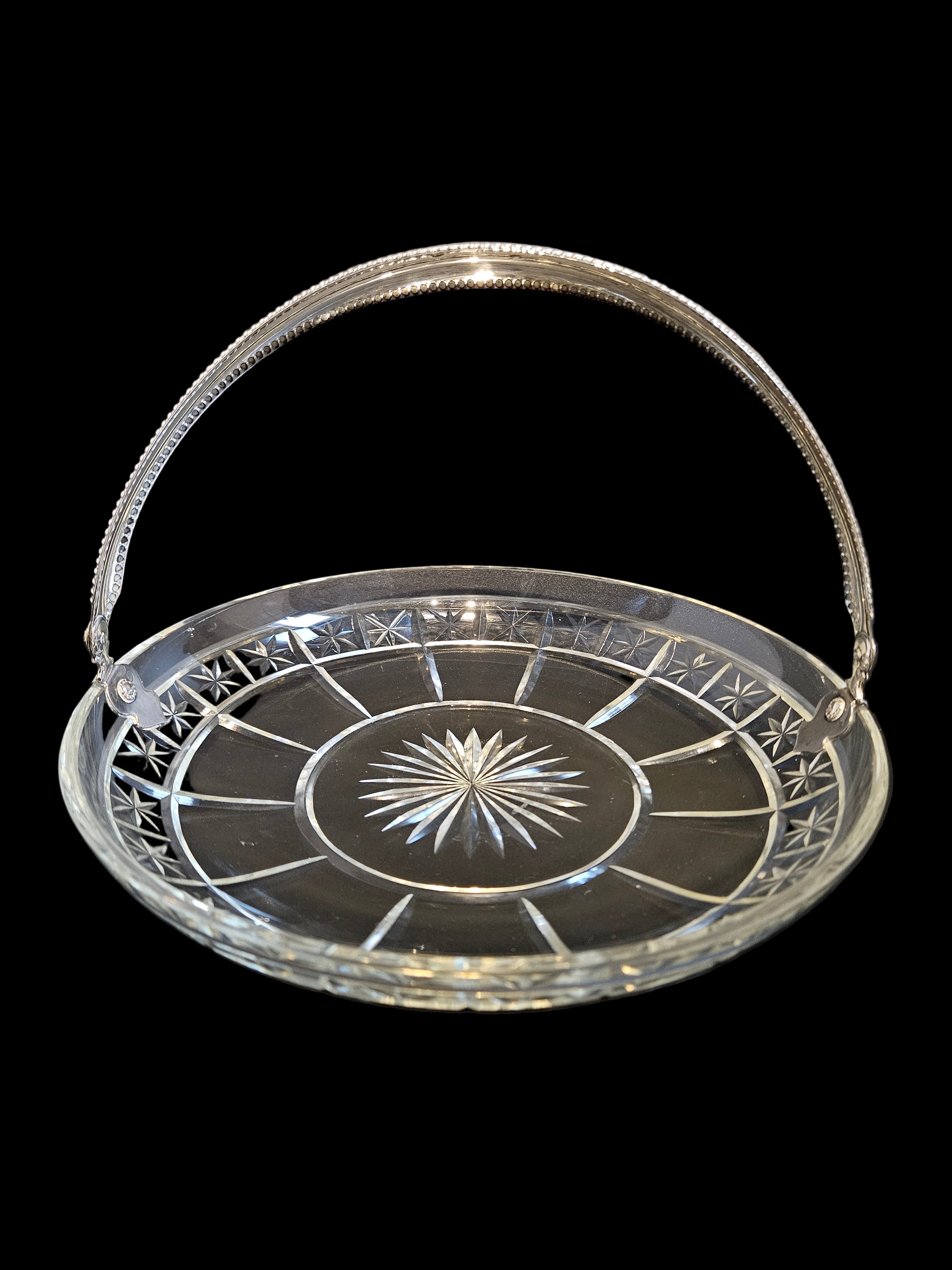 Antiek Kristallen schaaltje met zilveren Hengsel