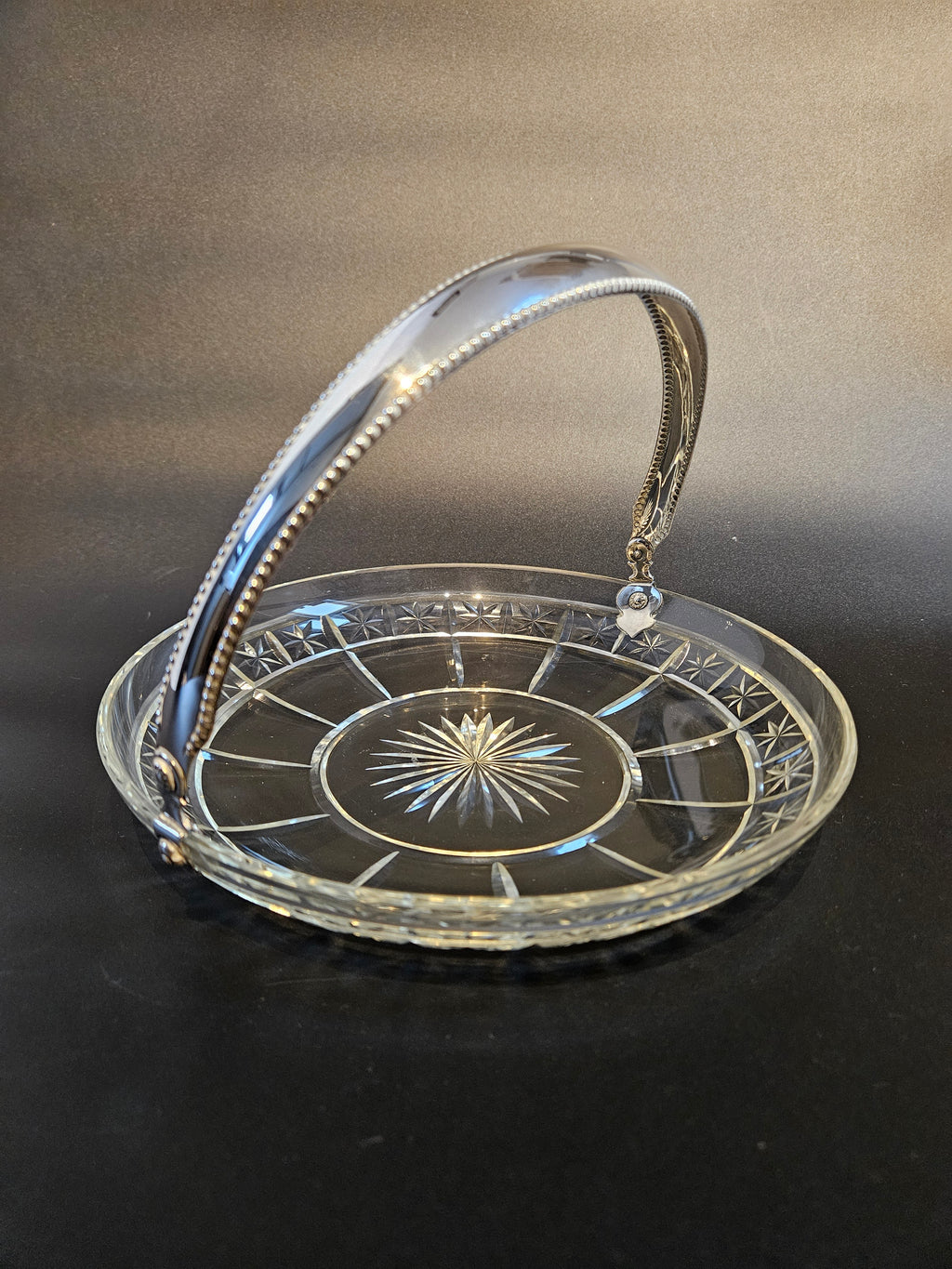 Antiek Kristallen schaaltje met zilveren Hengsel