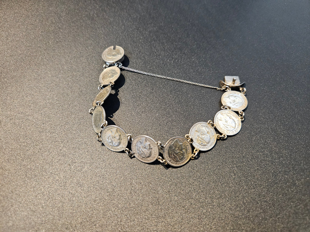Zilveren Muntarmband met Wilhelmina Dubbeltjes - Nederlandse geschiedenis
