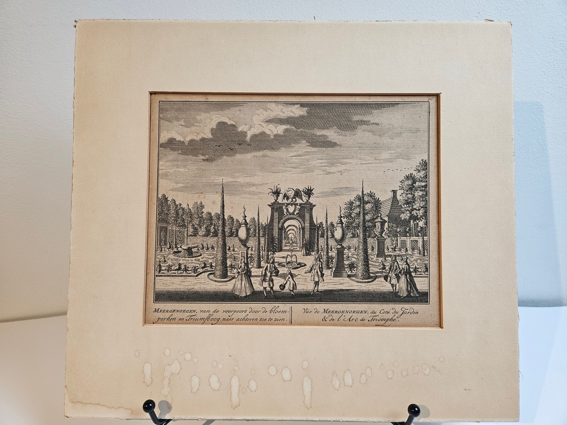 Antieke Gravure "Meergenoegen": Elegante Gravure in Passe-Partout (31,5 x 28,5 cm)