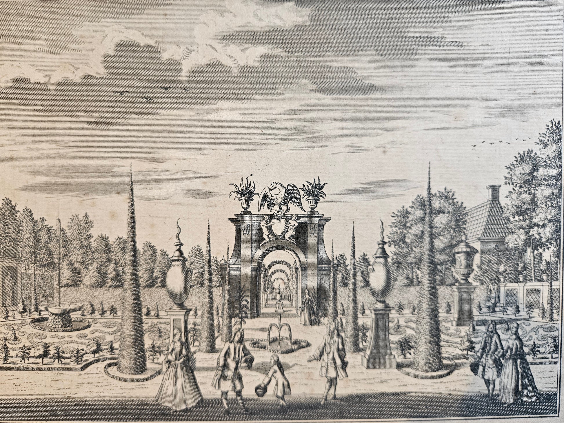 Antieke Gravure "Meergenoegen": Elegante Gravure in Passe-Partout (31,5 x 28,5 cm)