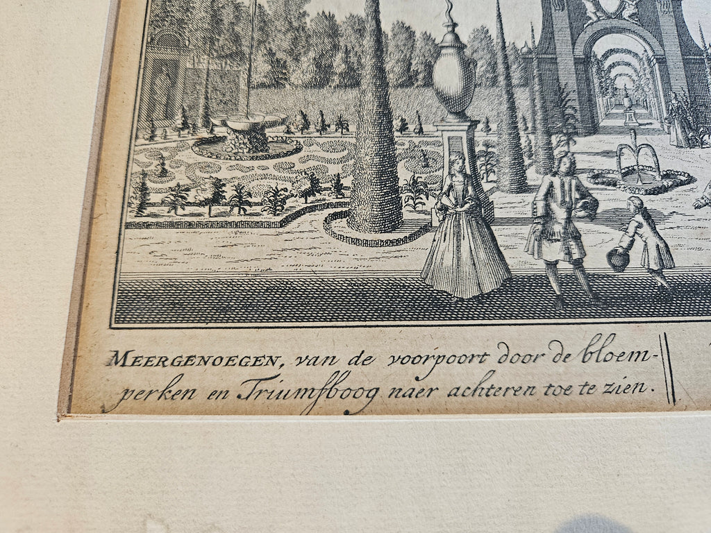 Antieke Gravure "Meergenoegen": Elegante Gravure in Passe-Partout (31,5 x 28,5 cm)