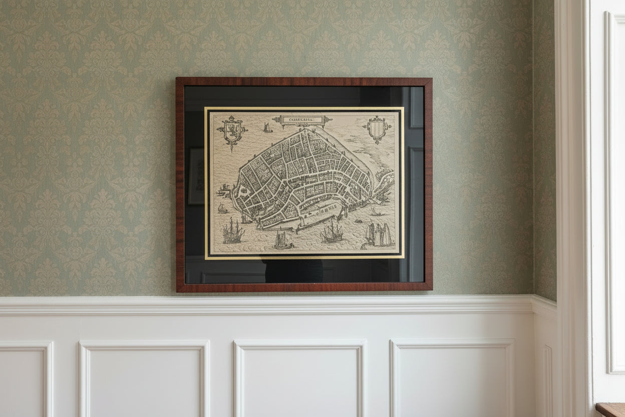 Antieke Kopergravure Stadsplattegrond Dordrecht