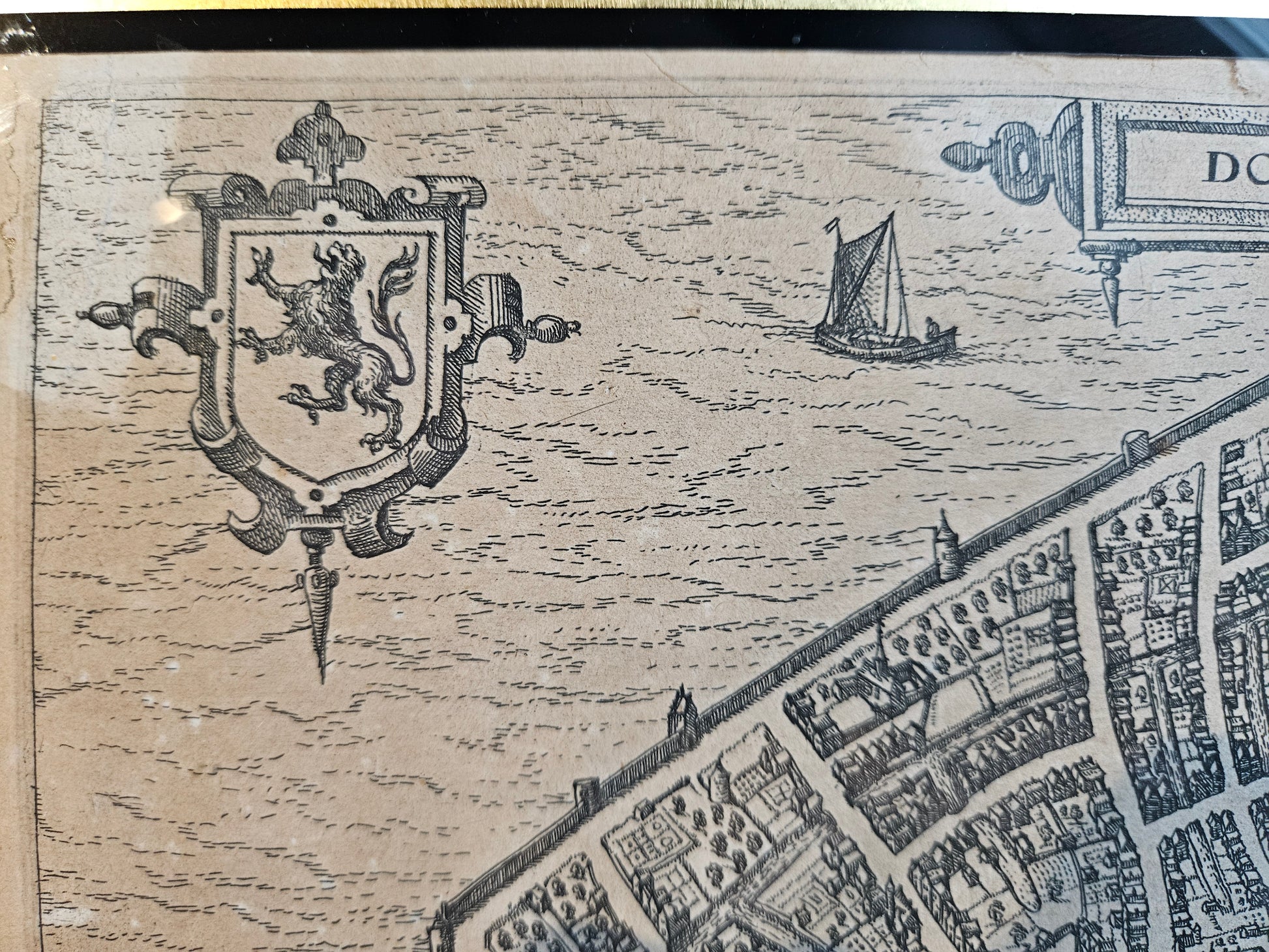 Antieke Kopergravure Stadsplattegrond Dordrecht (Zuid-Holland) door Lodovico Guicciardini, c. 1581-1613