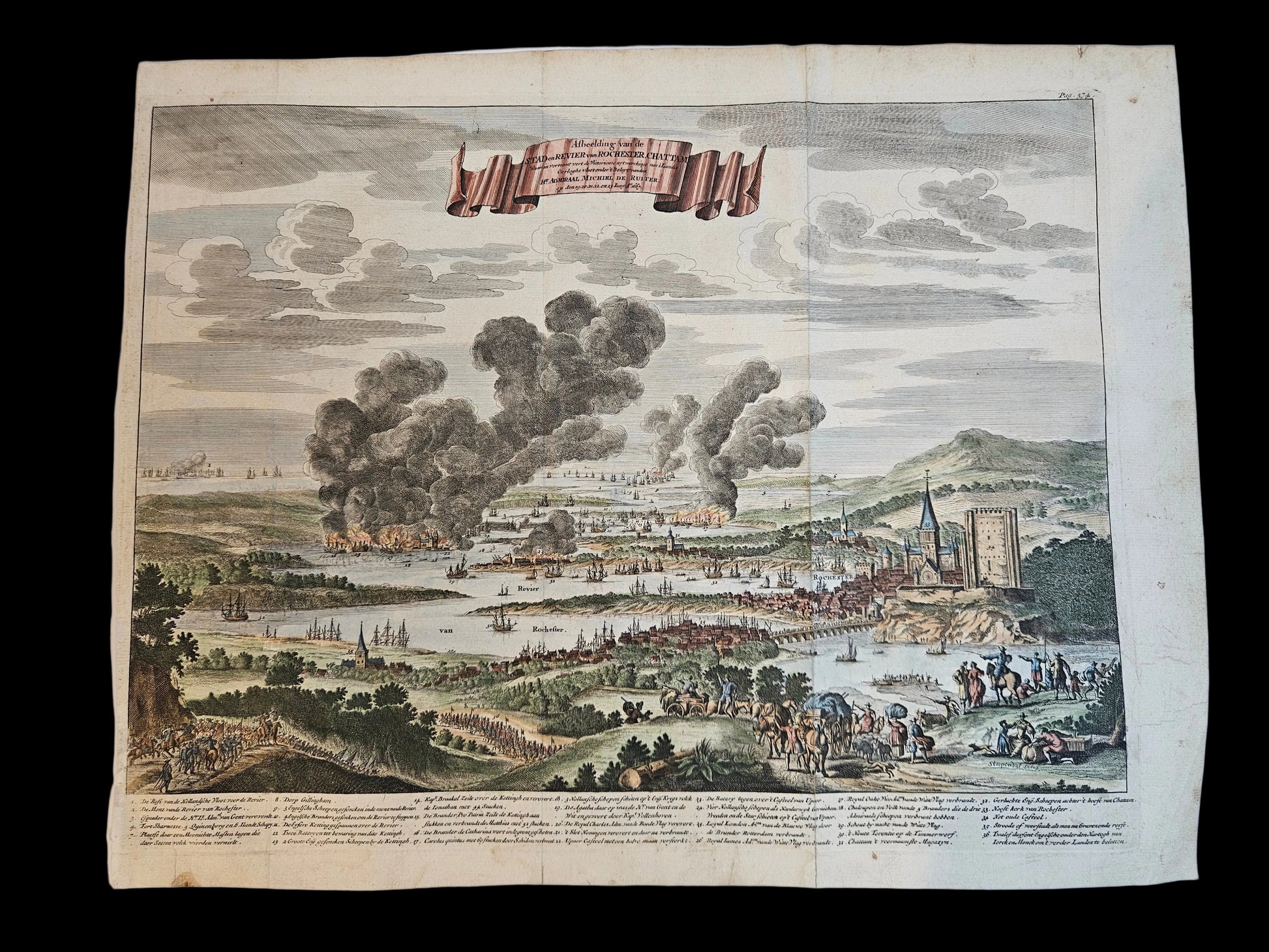 Antieke Kopergravure: De Glorieuze Tocht naar Chatham en Rochester (1667)