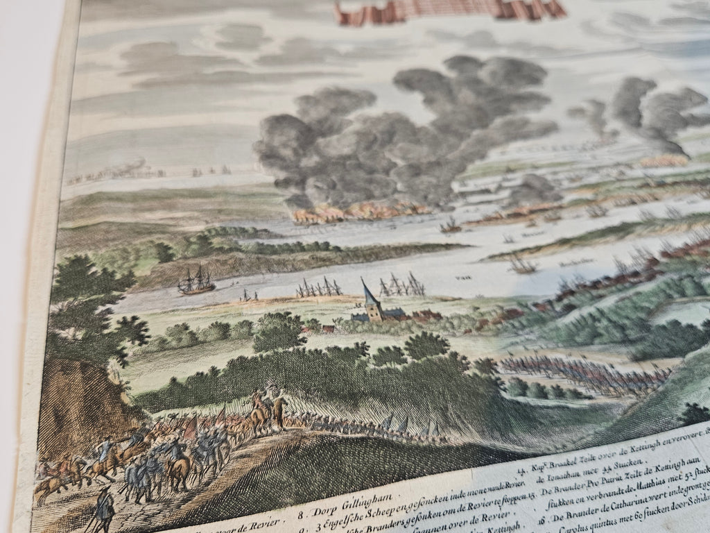 Antieke Kopergravure: De Glorieuze Tocht naar Chatham en Rochester (1667) - Michiel de Ruyter