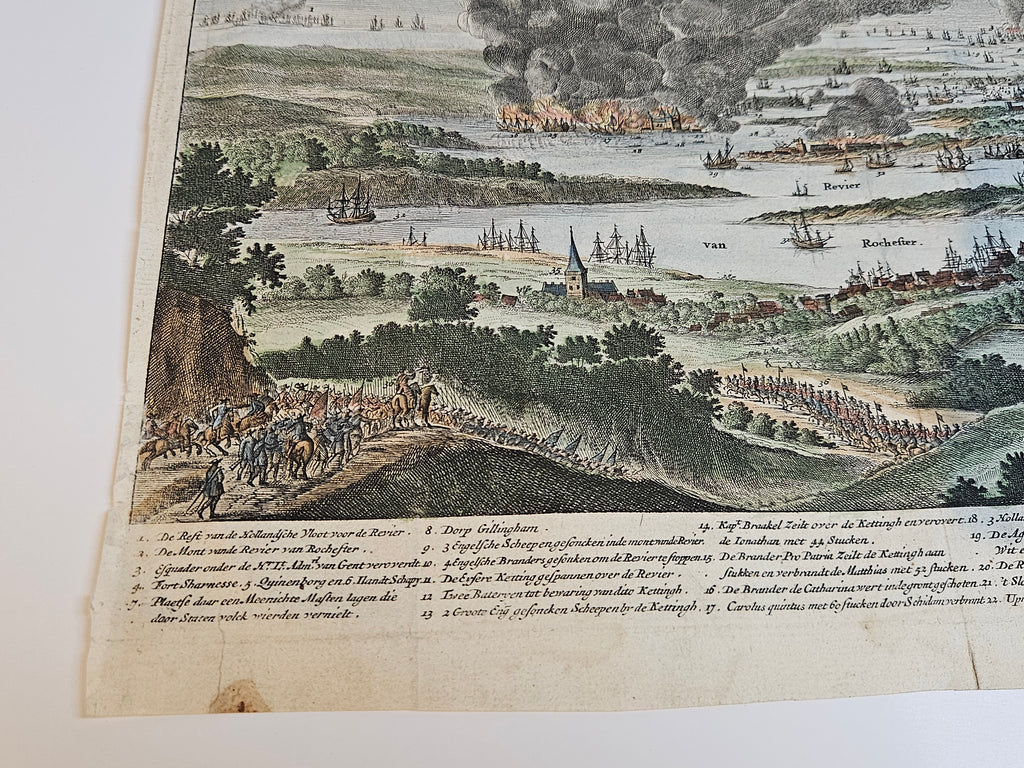 Antieke Kopergravure: De Glorieuze Tocht naar Chatham en Rochester (1667) - Michiel de Ruyter