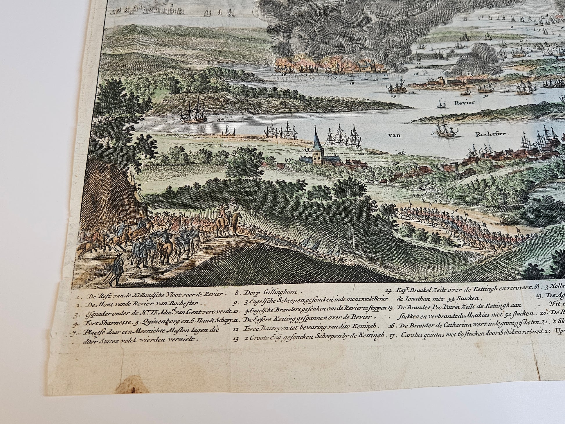 Antieke Kopergravure: De Glorieuze Tocht naar Chatham en Rochester (1667) - Michiel de Ruyter