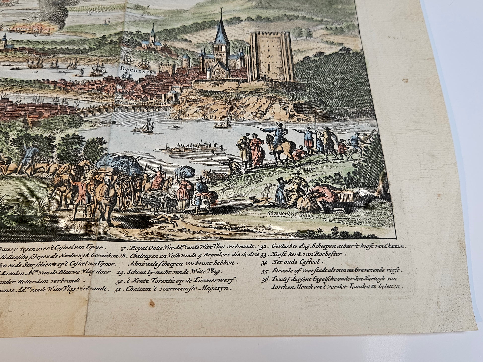 Antieke Kopergravure: De Glorieuze Tocht naar Chatham en Rochester (1667) - Michiel de Ruyter