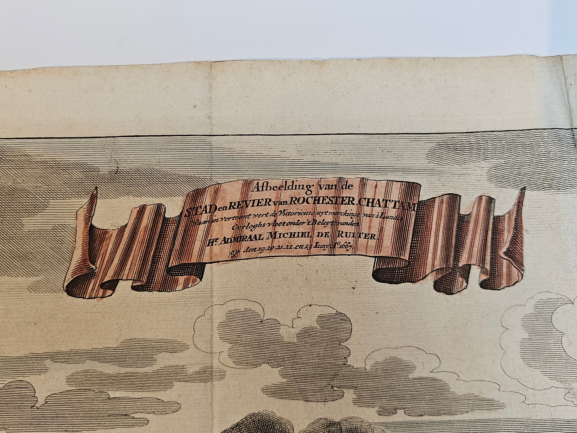 Antieke Kopergravure: De Glorieuze Tocht naar Chatham en Rochester (1667) - Michiel de Ruyter