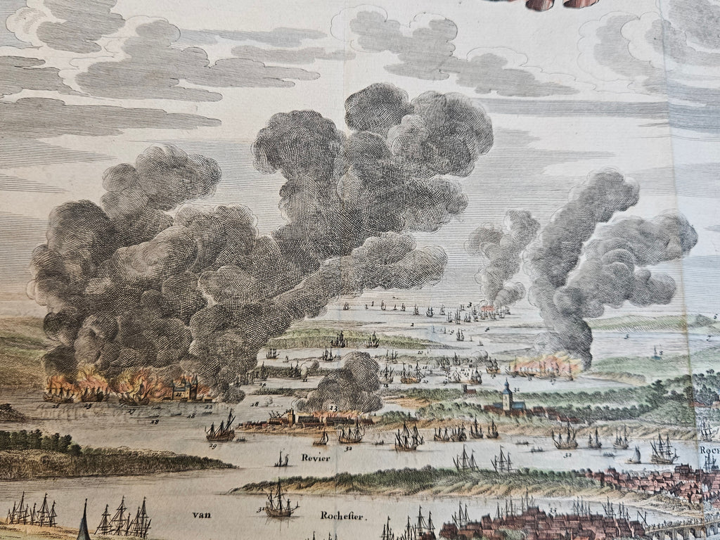 Antieke Kopergravure: De Glorieuze Tocht naar Chatham en Rochester (1667) - Michiel de Ruyter