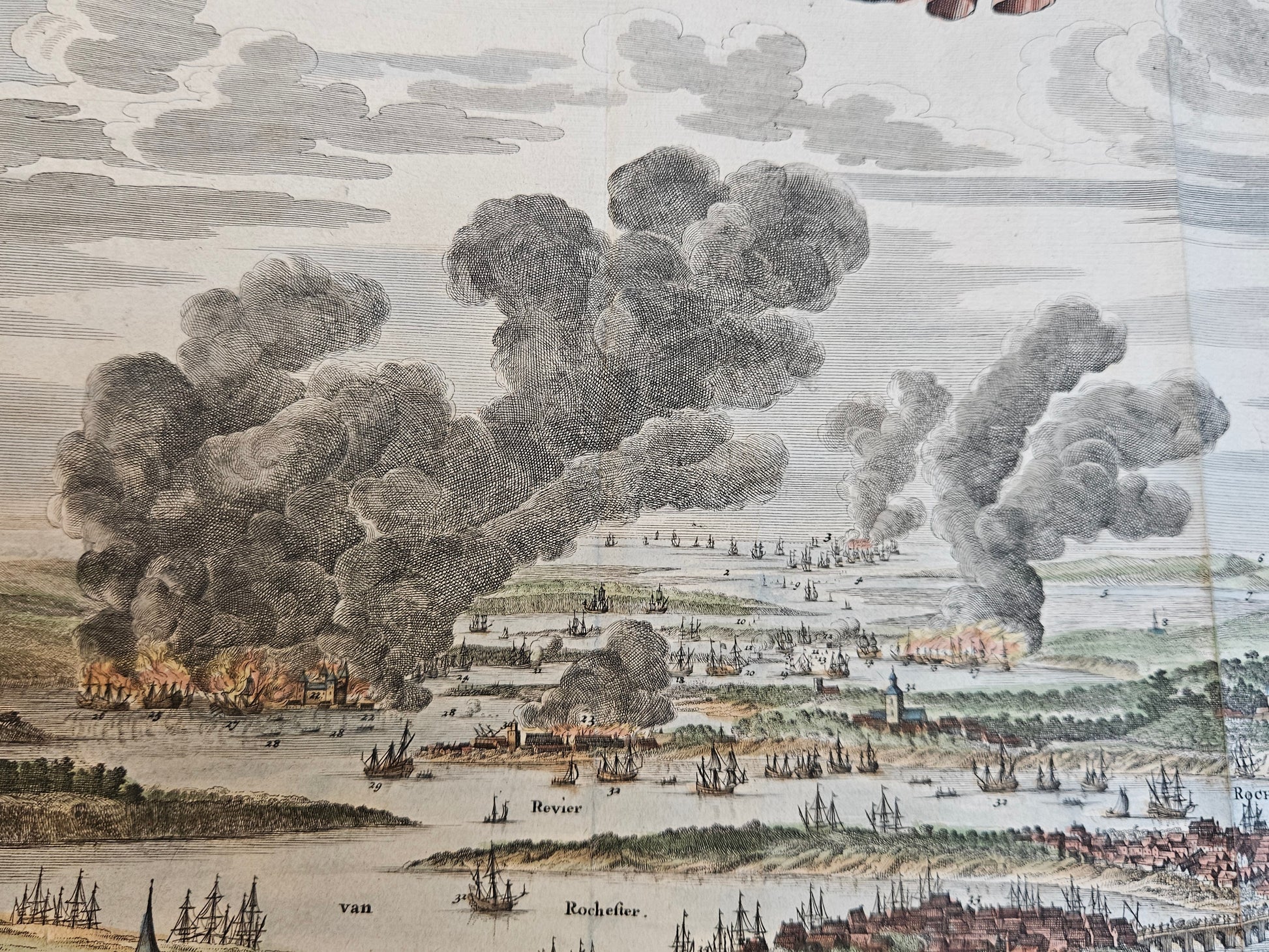 Antieke Kopergravure: De Glorieuze Tocht naar Chatham en Rochester (1667) - Michiel de Ruyter