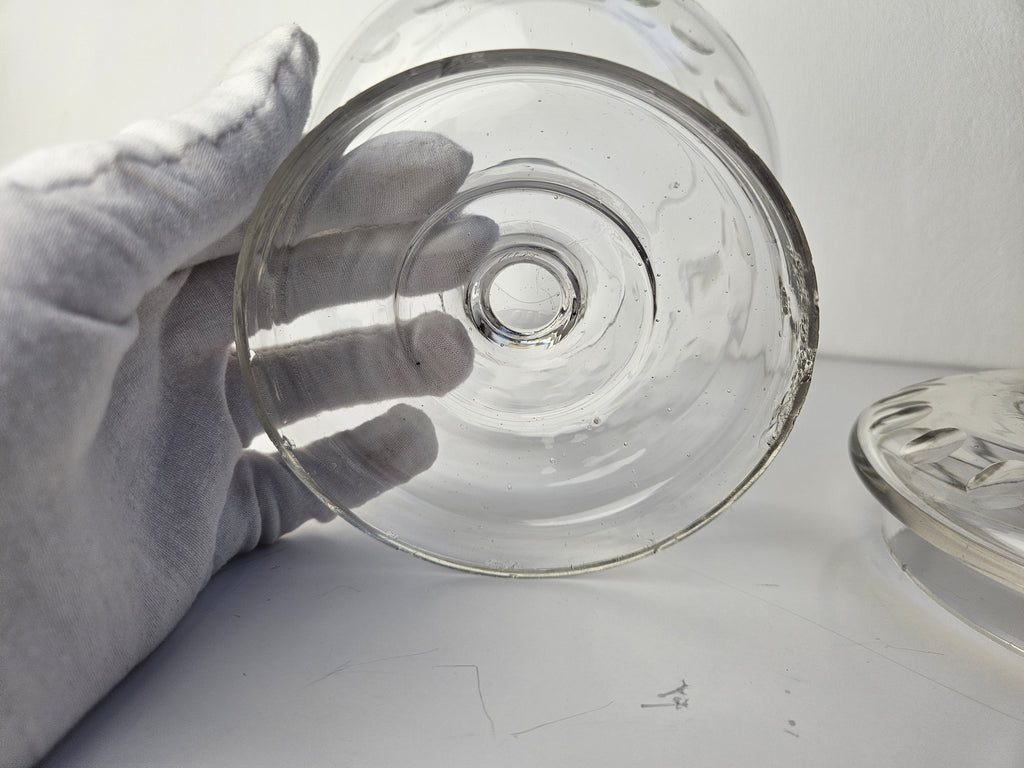 Kristallen bowlpot met deksel en Zilveren lepel – klassiek tafelobject – ca. 30 cm