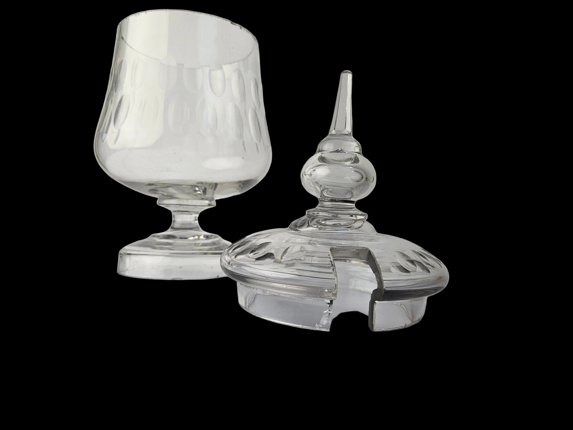 Kristallen bowlpot met deksel en Zilveren lepel – klassiek tafelobject – ca. 30 cm