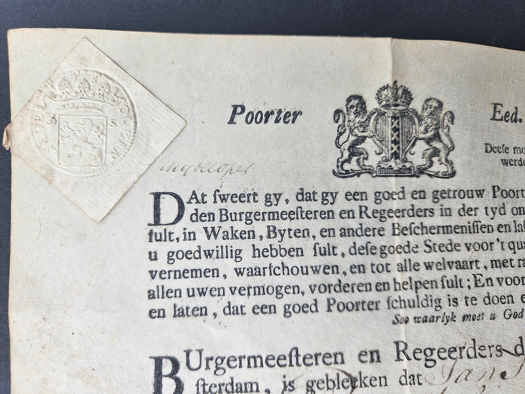 Exclusieve Duik in de Amsterdamse Geschiedenis: Poorterseed uit 18 eeuw
