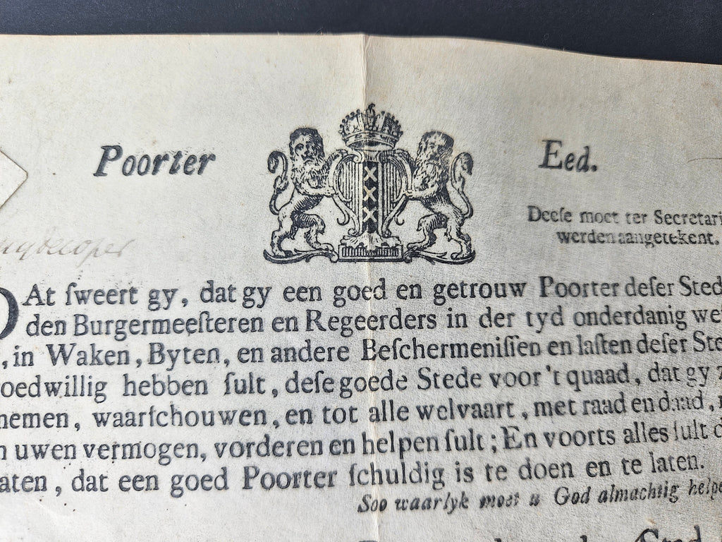 Exclusieve Duik in de Amsterdamse Geschiedenis: Poorterseed uit 18 eeuw