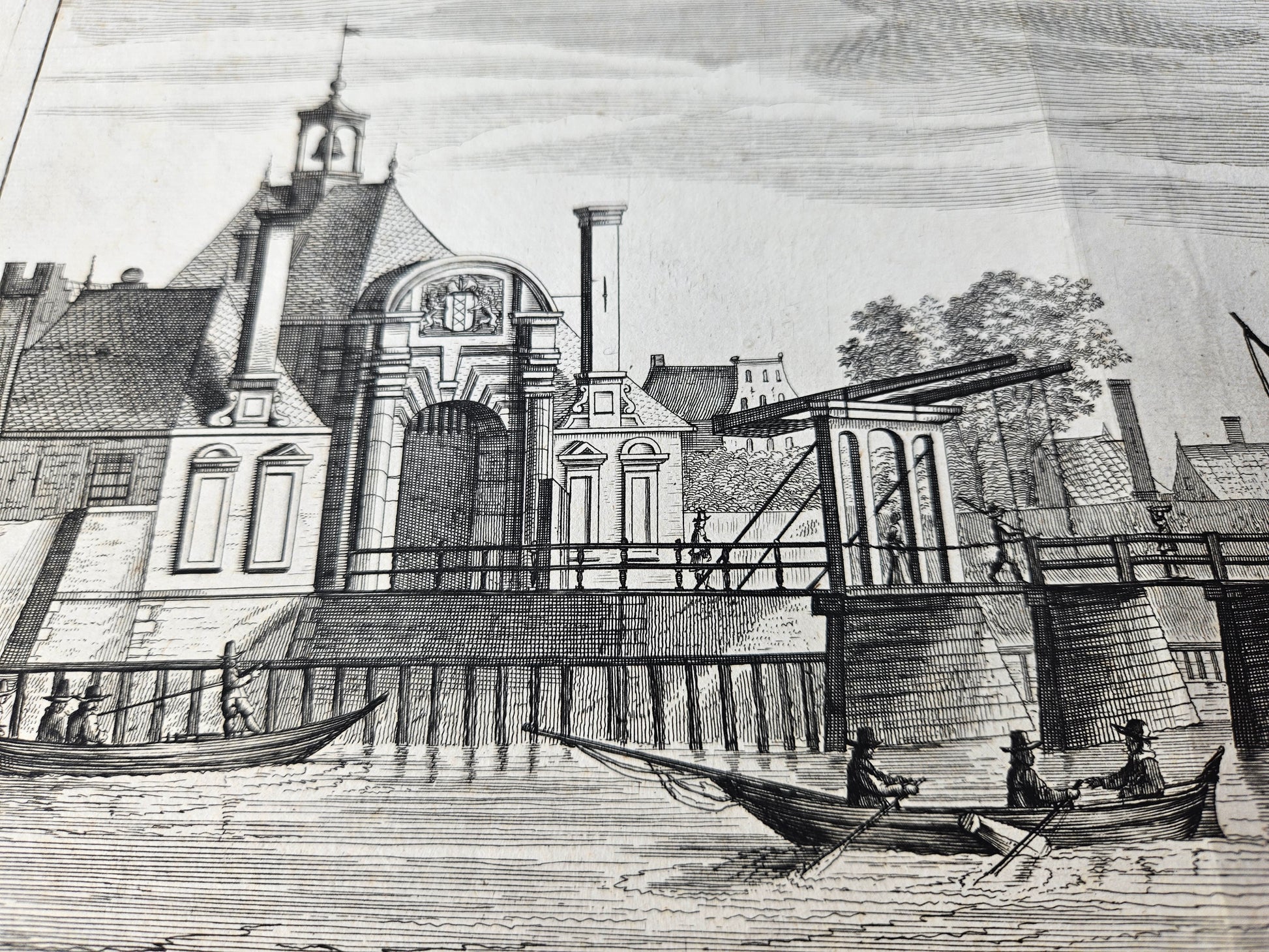 Prachtige 17e-eeuwse kopergravure van de Sint Antoniespoort, Amsterdam (ca. 1663-1664)