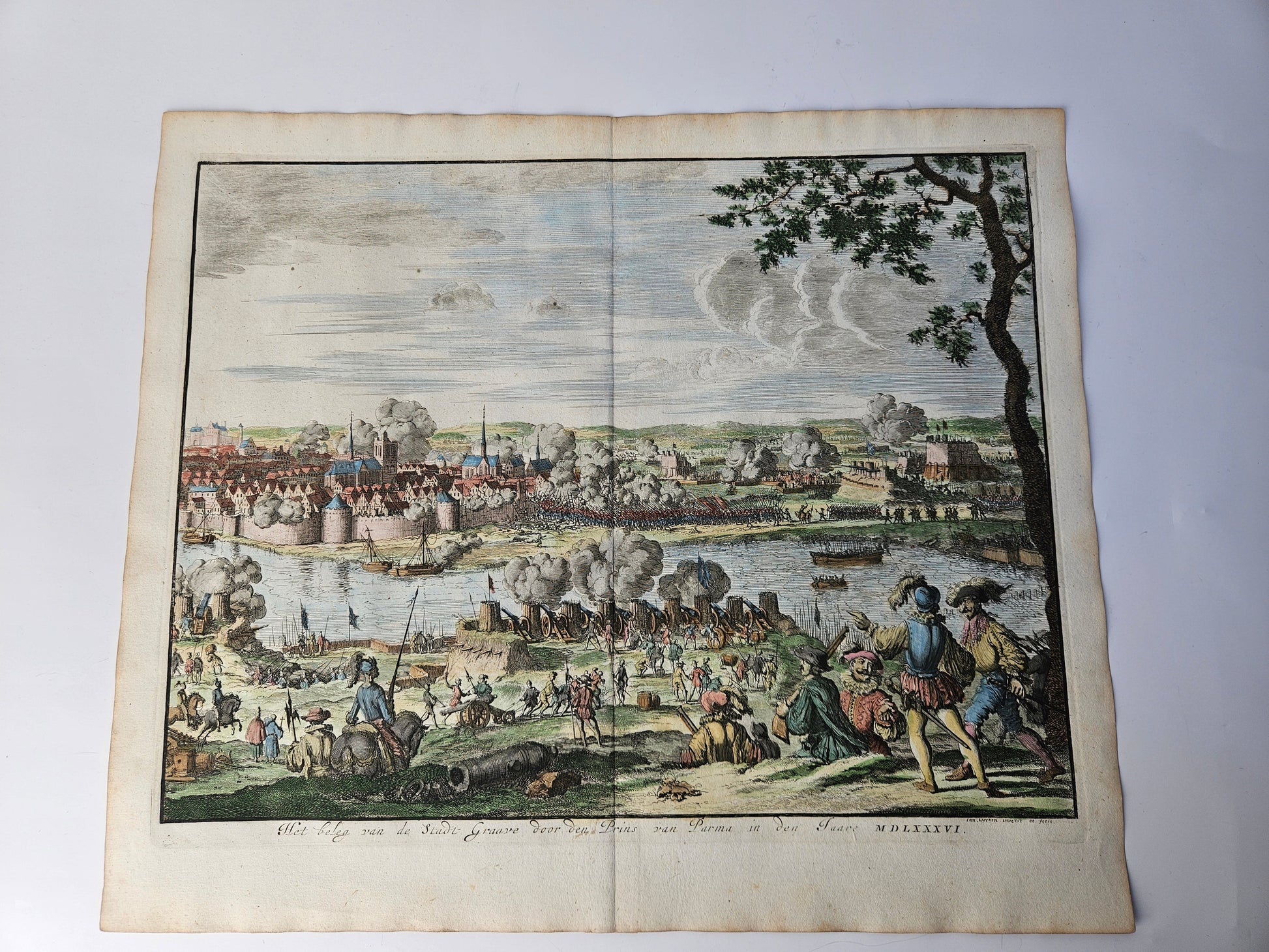 Antieke Kopergravure 'Het Beleg van de Stadt Graave' door Jan Luyken