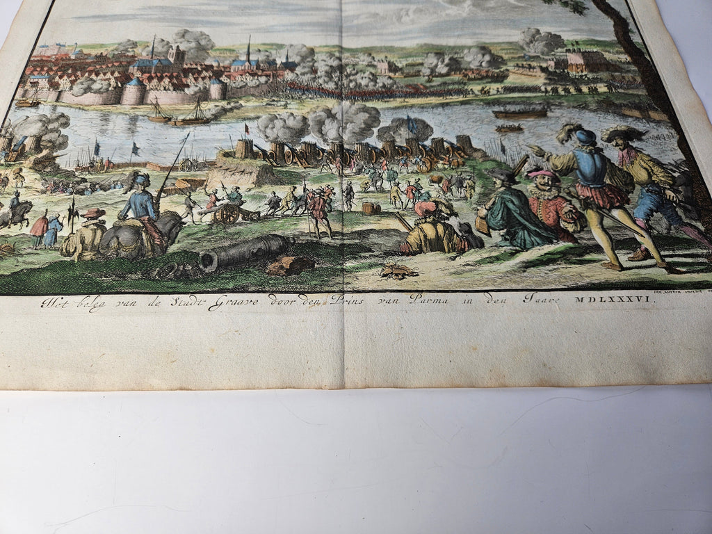 Antieke Kopergravure 'Het Beleg van de Stadt Graave' door Jan Luyken