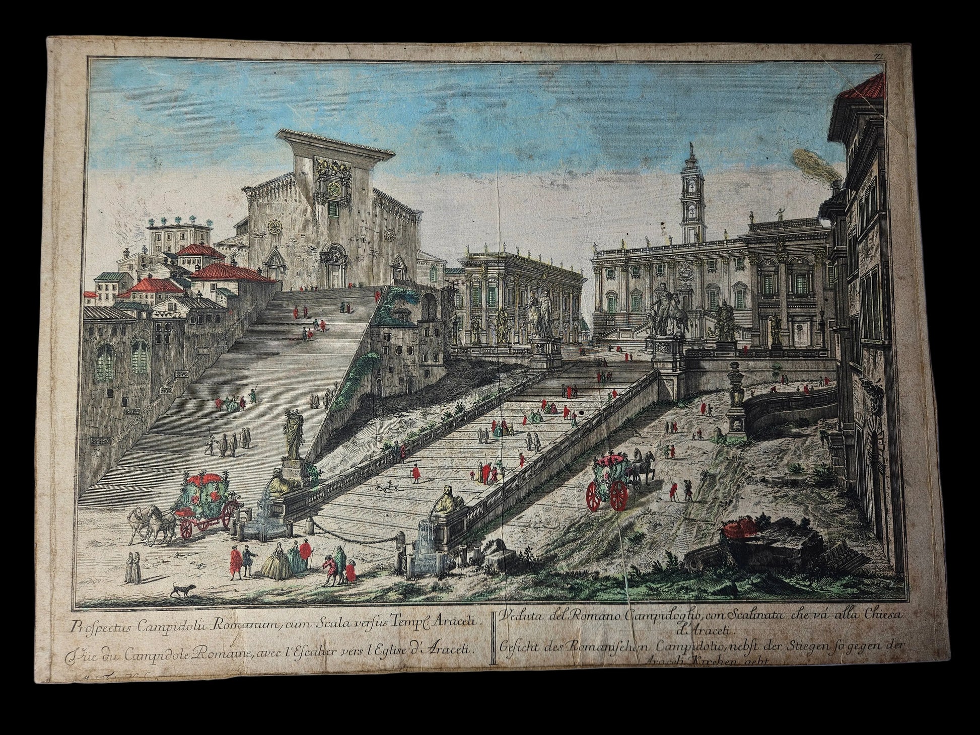 Antieke Opticaprent: Gezicht op het Romeinse Campidoglio