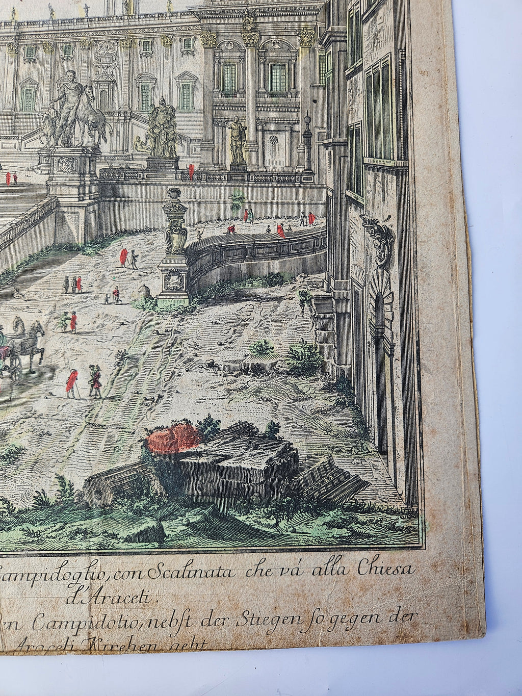 Antieke Opticaprent: Gezicht op het Romeinse Campidoglio