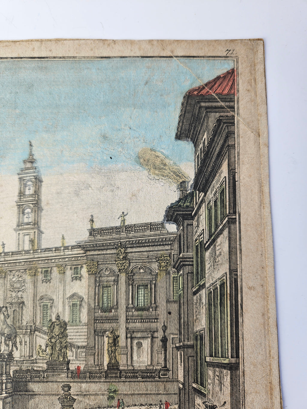 Antieke Opticaprent: Gezicht op het Romeinse Campidoglio