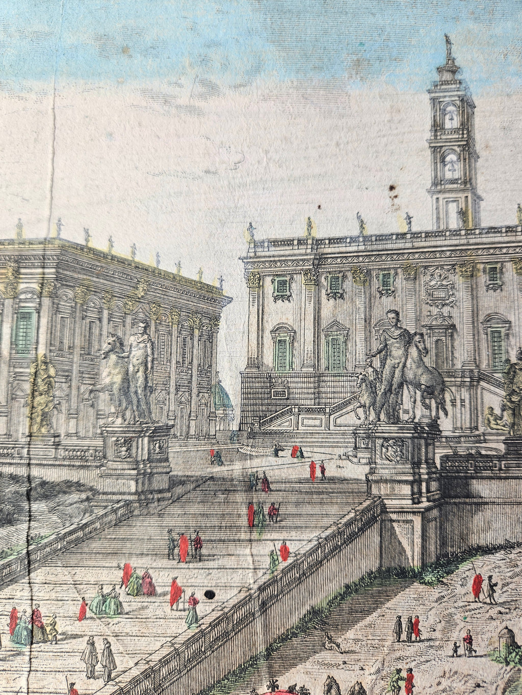 Antieke Opticaprent: Gezicht op het Romeinse Campidoglio