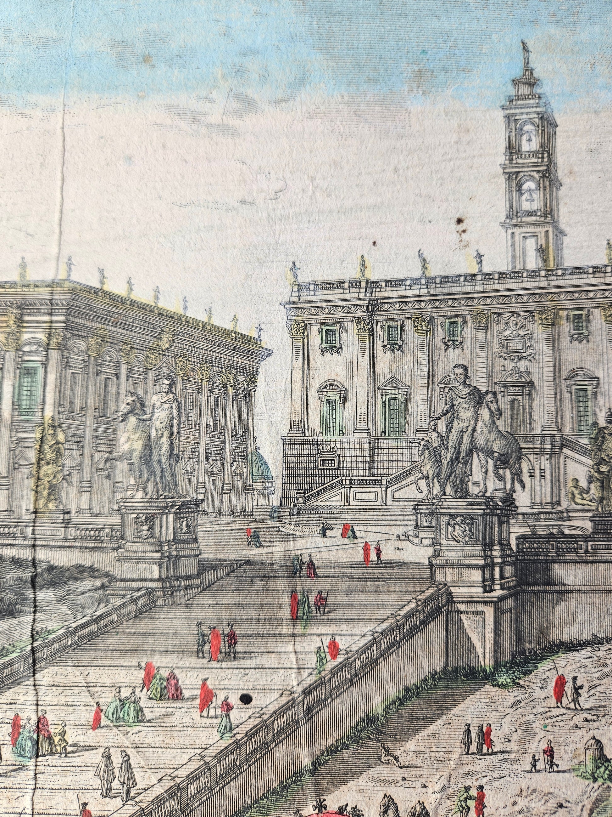 Antieke Opticaprent: Gezicht op het Romeinse Campidoglio