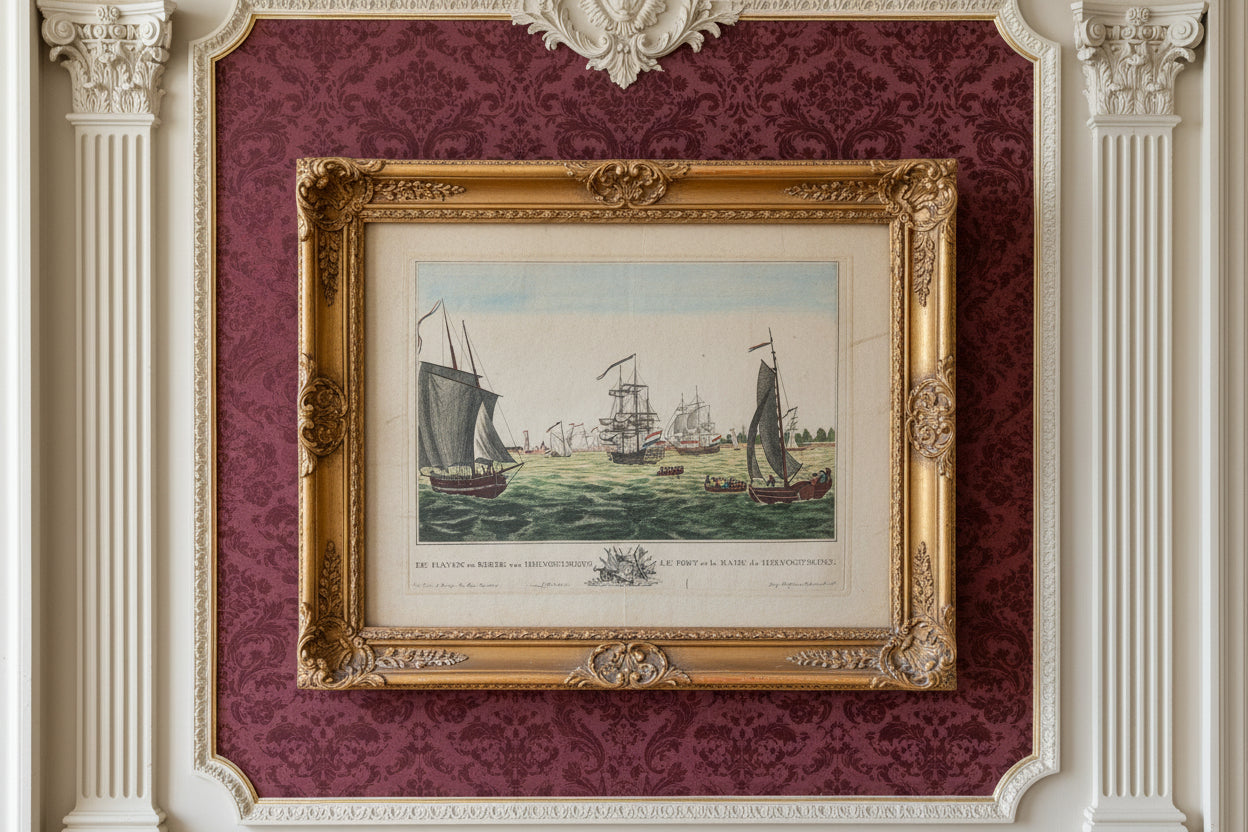 Gezicht op de haven van Hellevoetsluis Gravure