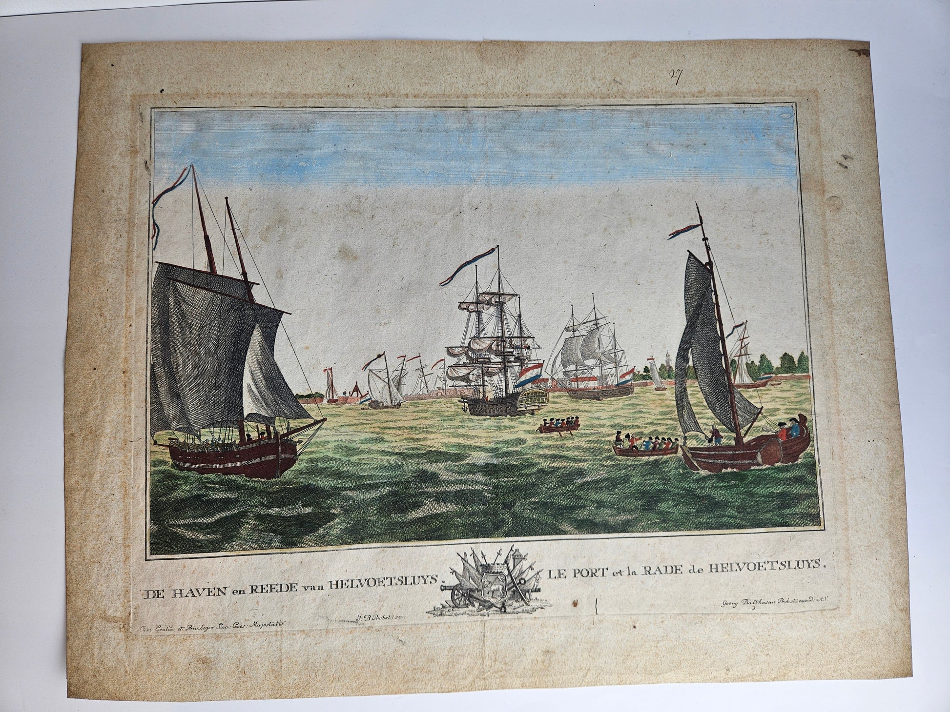 Antieke Gravure: Gezicht op de haven van Hellevoetsluis