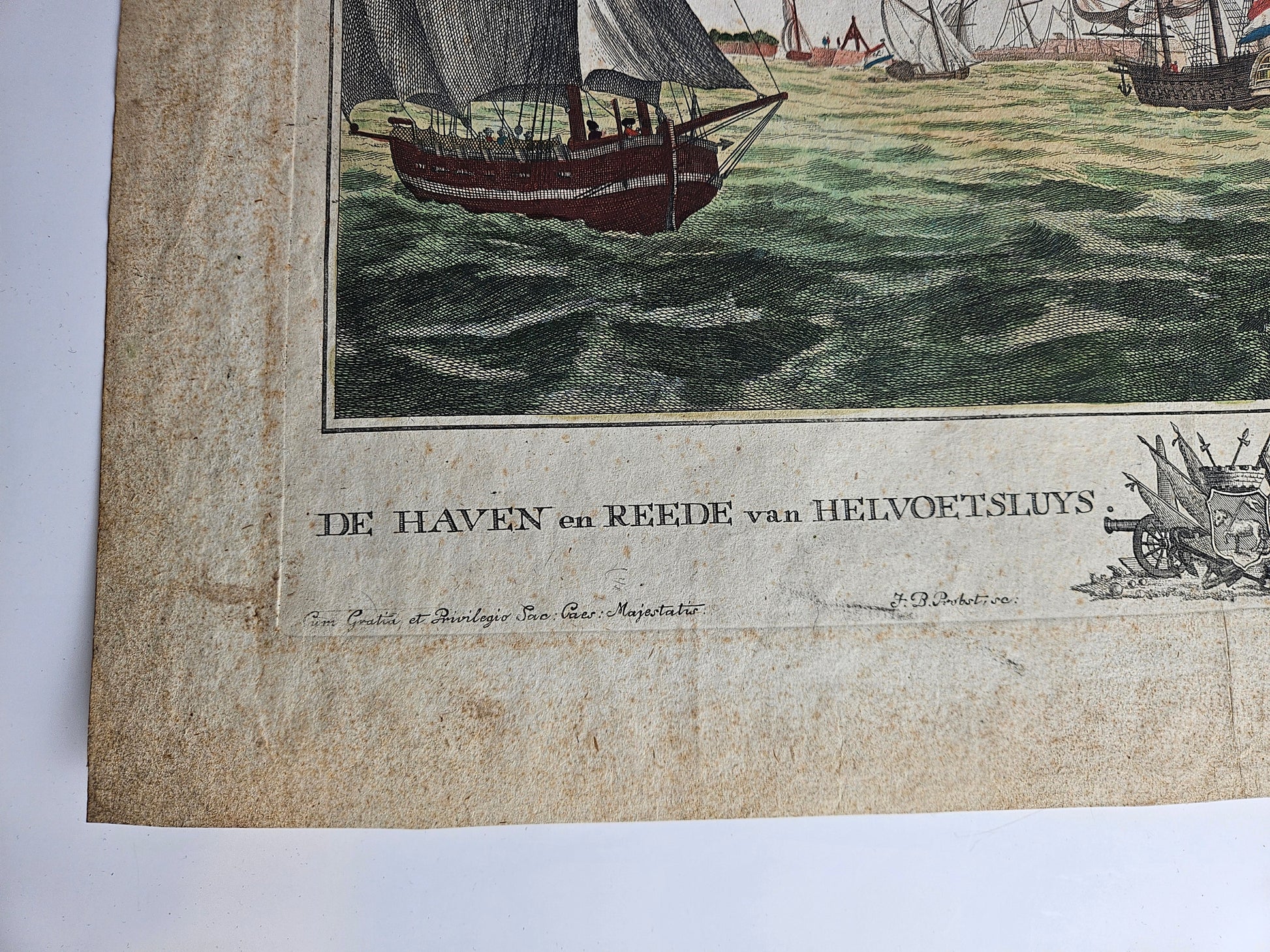 Antieke Gravure: Gezicht op de haven van Hellevoetsluis