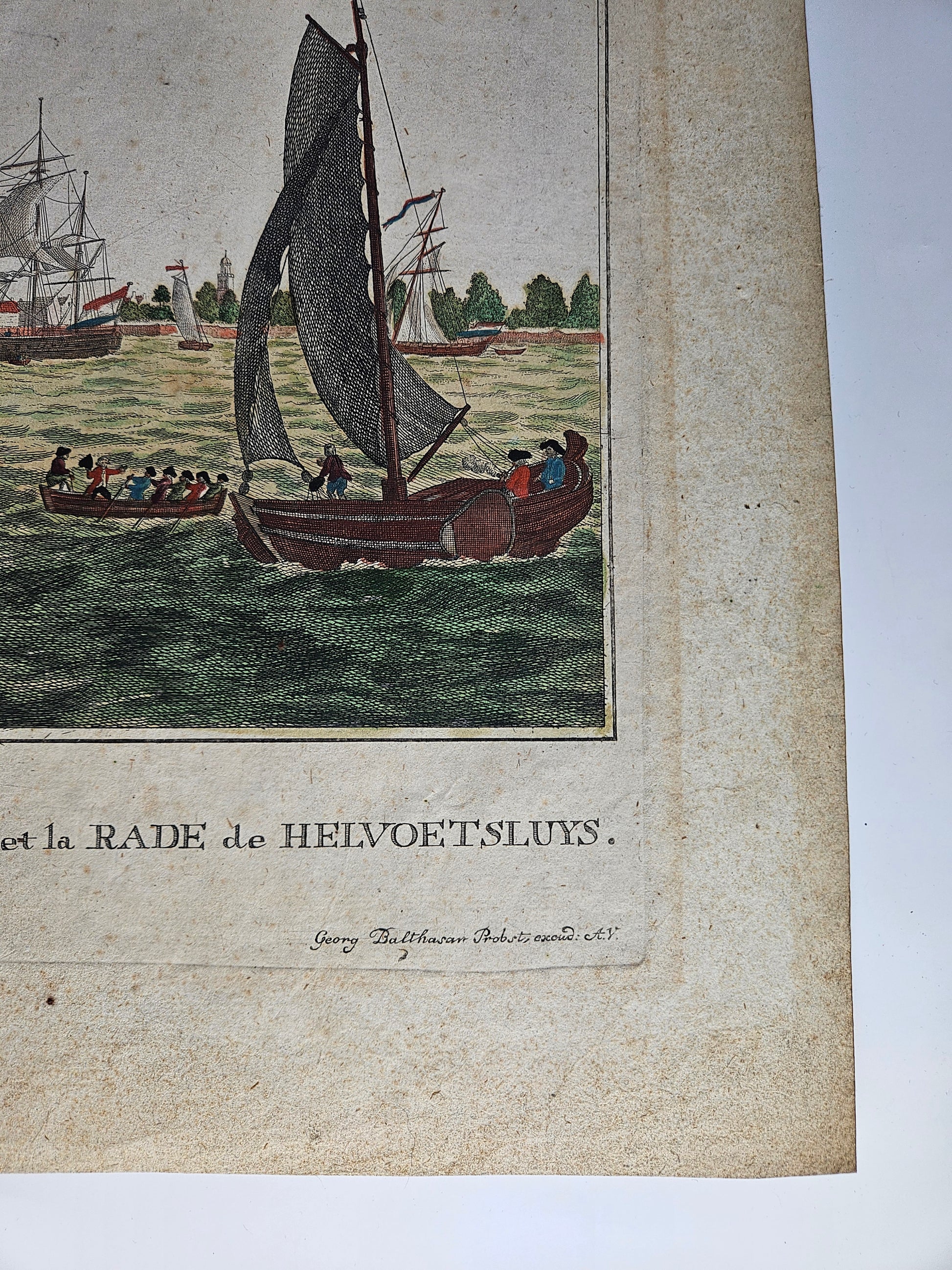 Antieke Gravure: Gezicht op de haven van Hellevoetsluis