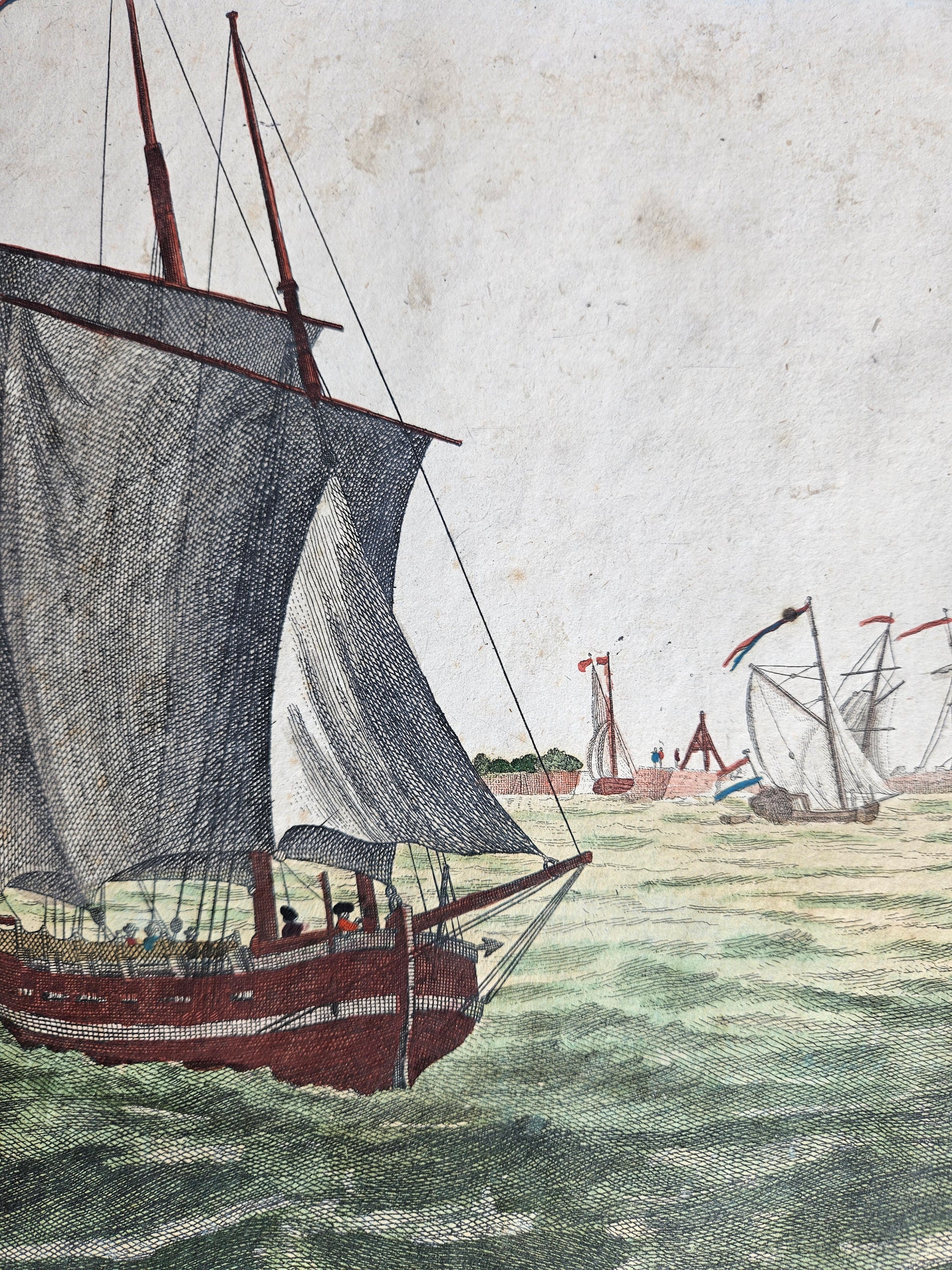 Antieke Gravure: Gezicht op de haven van Hellevoetsluis