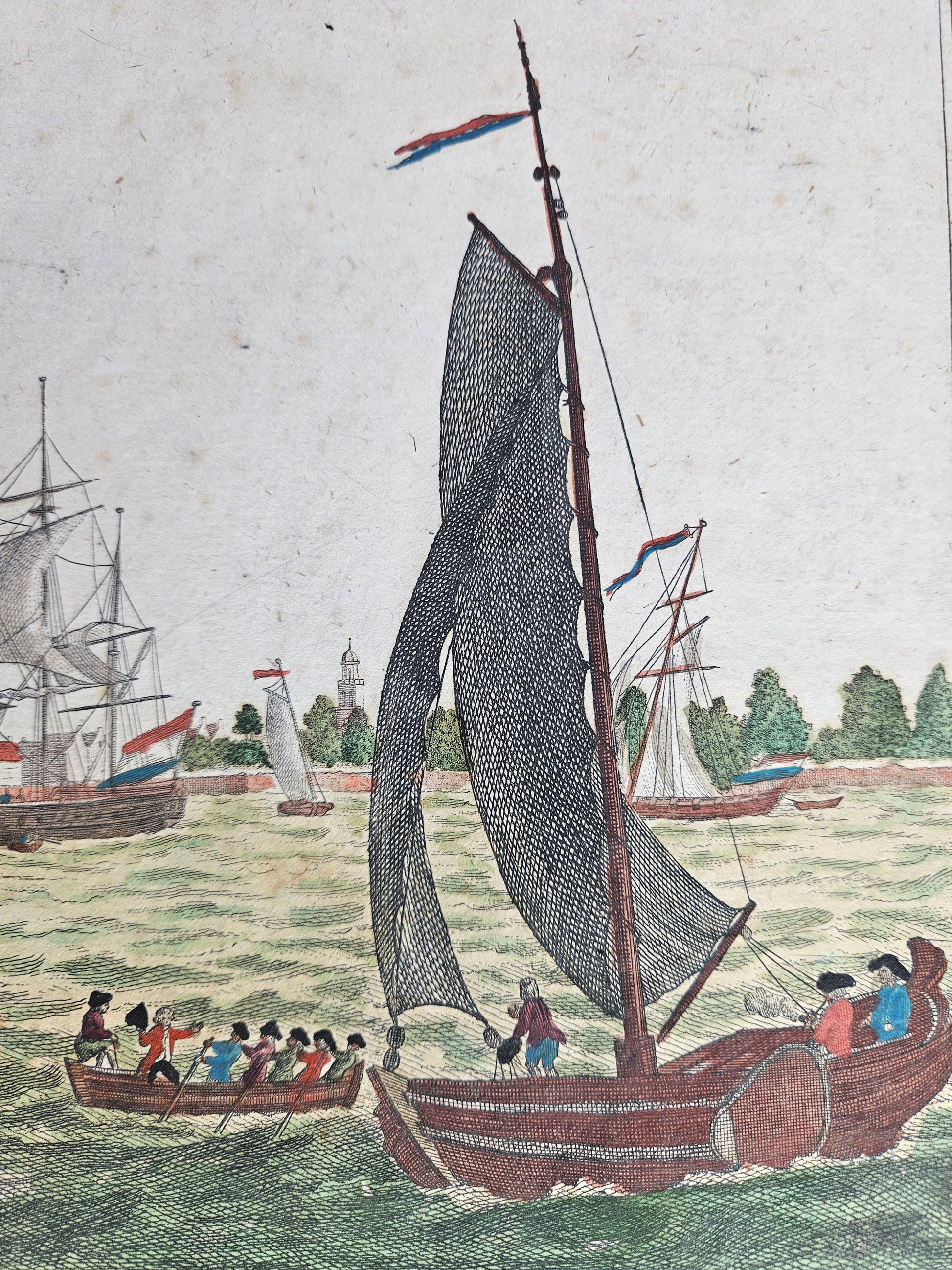 Antieke Gravure: Gezicht op de haven van Hellevoetsluis