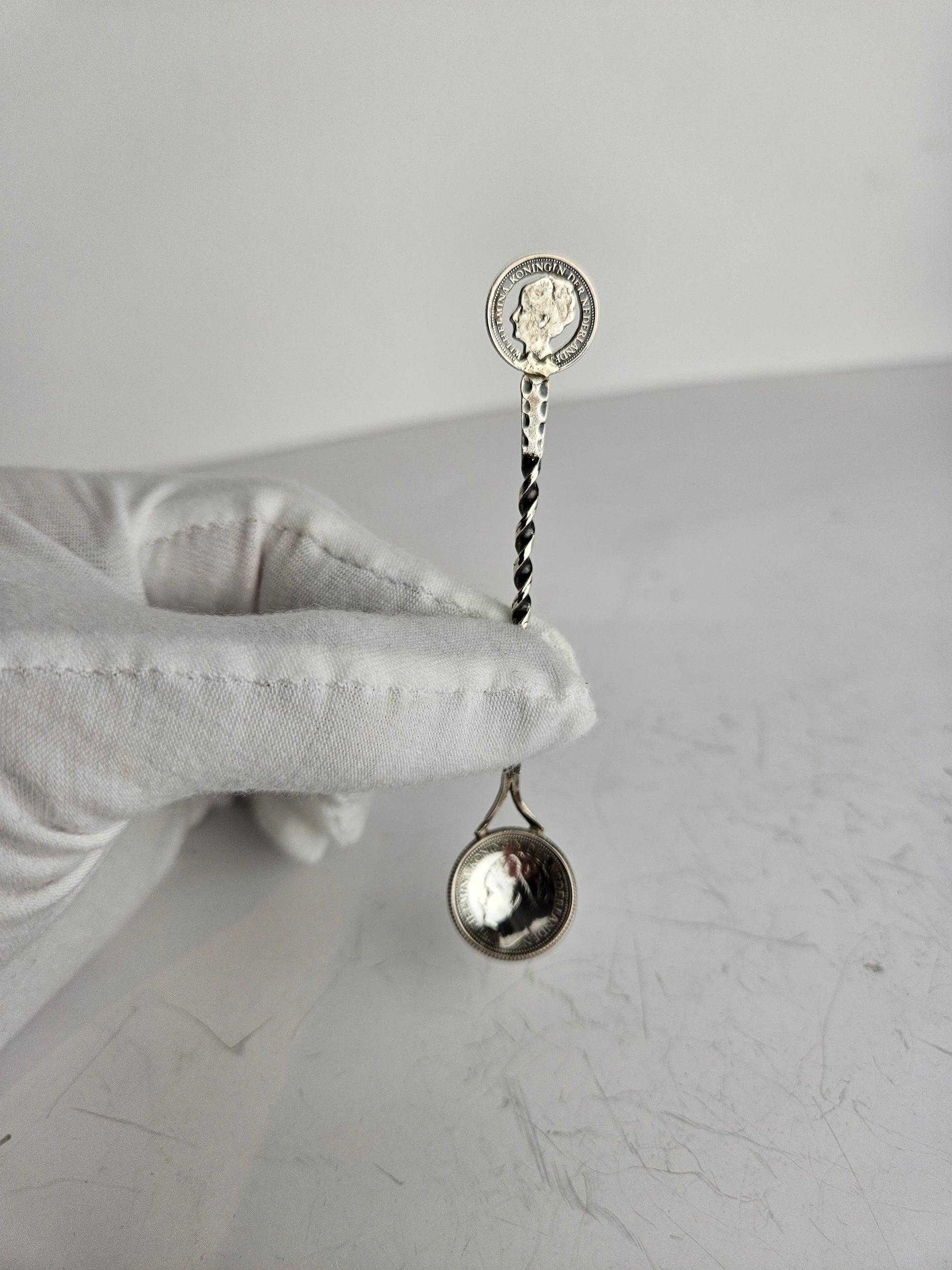 Antiek Zilveren muntlepel | Wilhelmina 25 cent 1911