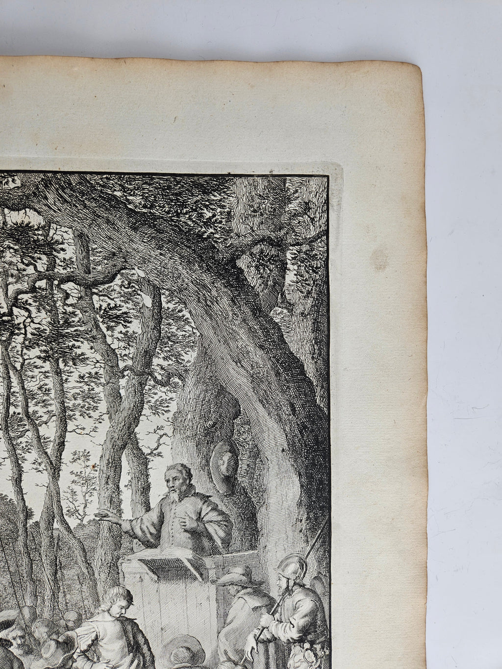 Antieke historische prent | Hagenpreken buiten Antwerpen, 1566 | Jan Luyken, ca. 1677–1679