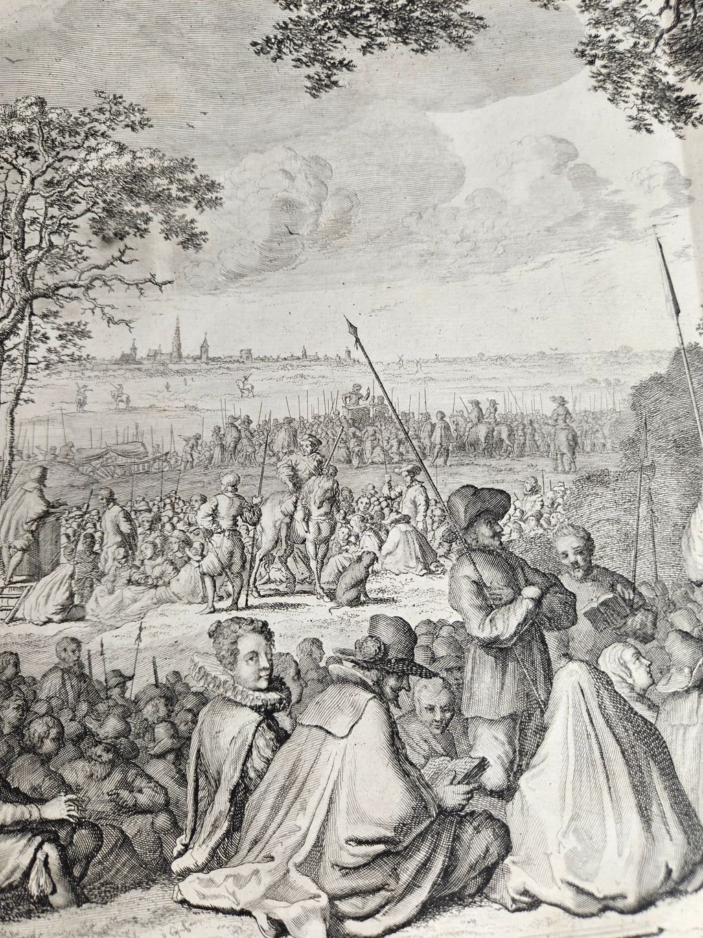 Antieke historische prent | Hagenpreken buiten Antwerpen, 1566 | Jan Luyken, ca. 1677–1679