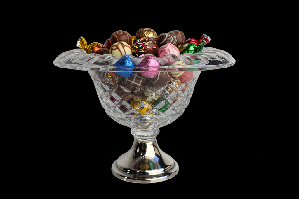 Antieke zilveren voet met kristallen schaal