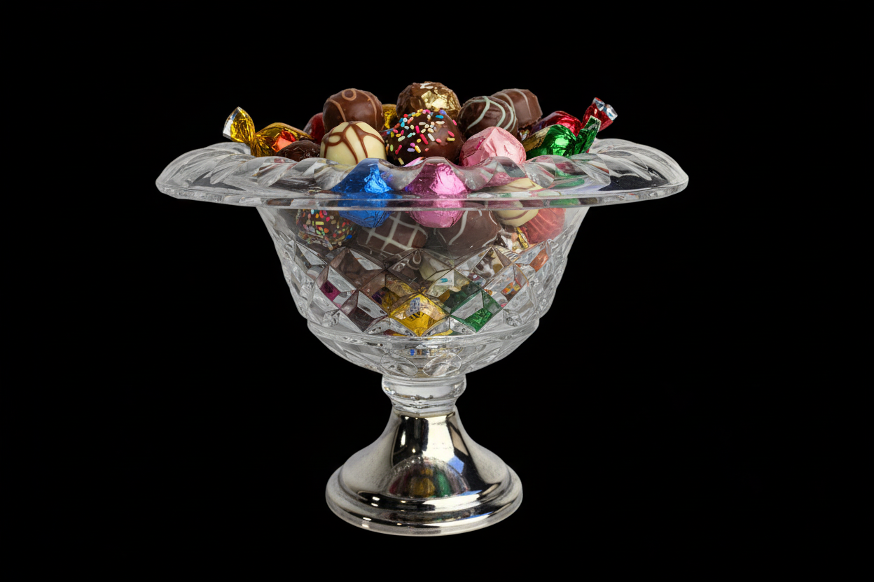 Antieke zilveren voet met kristallen schaal