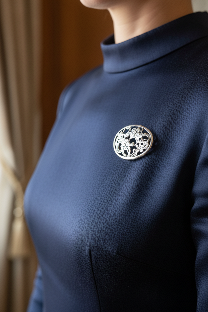 Vintage Zilveren Opengewerkte Broche met Bloemmotief