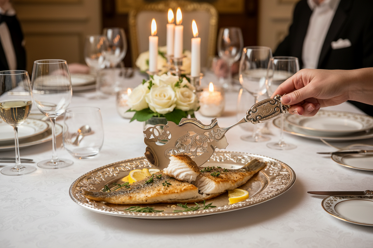 Antieke Zilveren Visschep –  Hollands Vakmanschap - Bestek