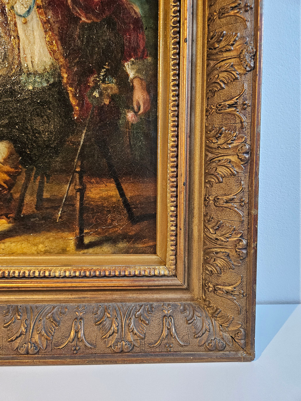 Romantisch olieverfschilderij op board – genretafereel – in rijk geornamenteerde lijst